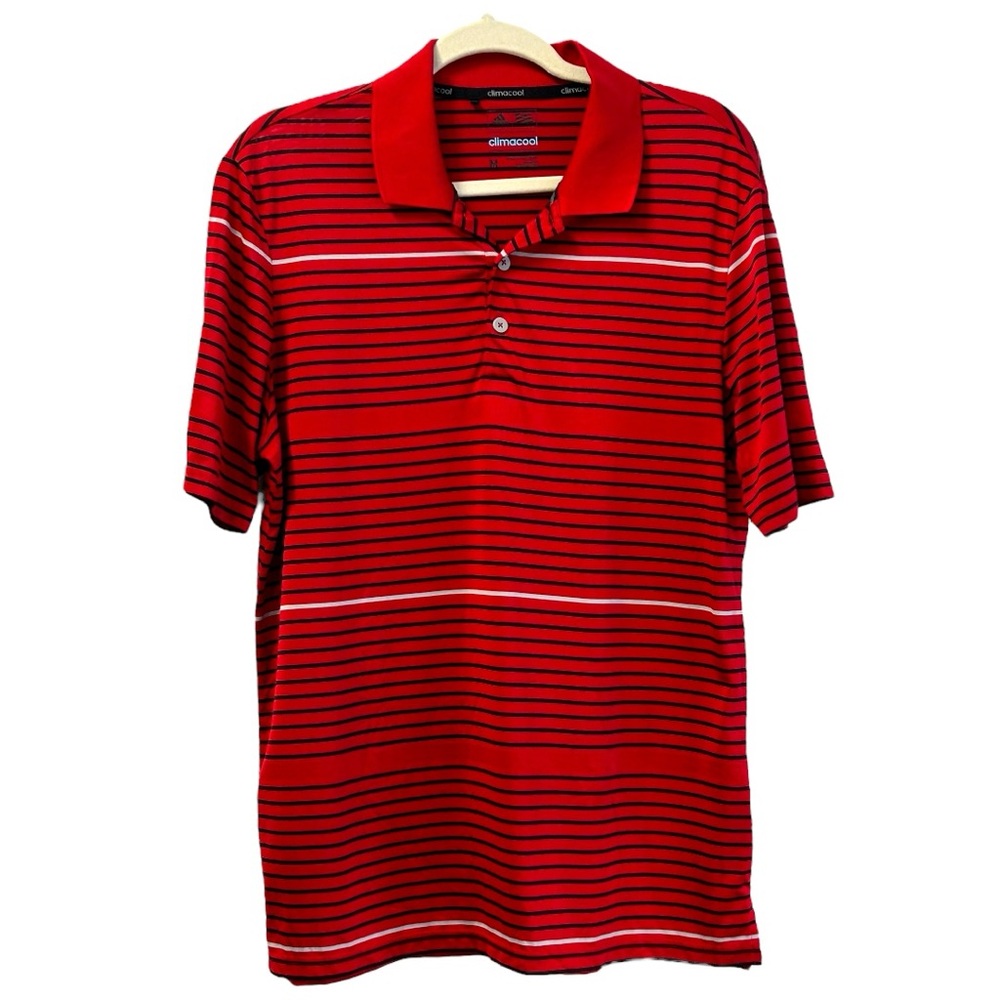 Adidas Men's Climacool Red Striped Short Sleeve Golf Polo Shirt  Sz M‎
